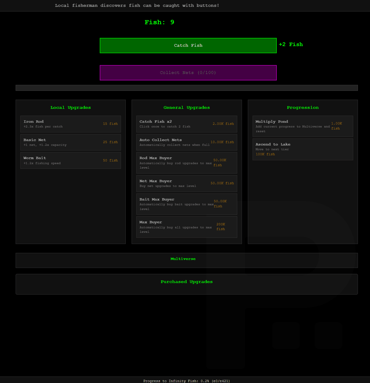 Multiversal Fishing Simulator: Early game without upgrades
