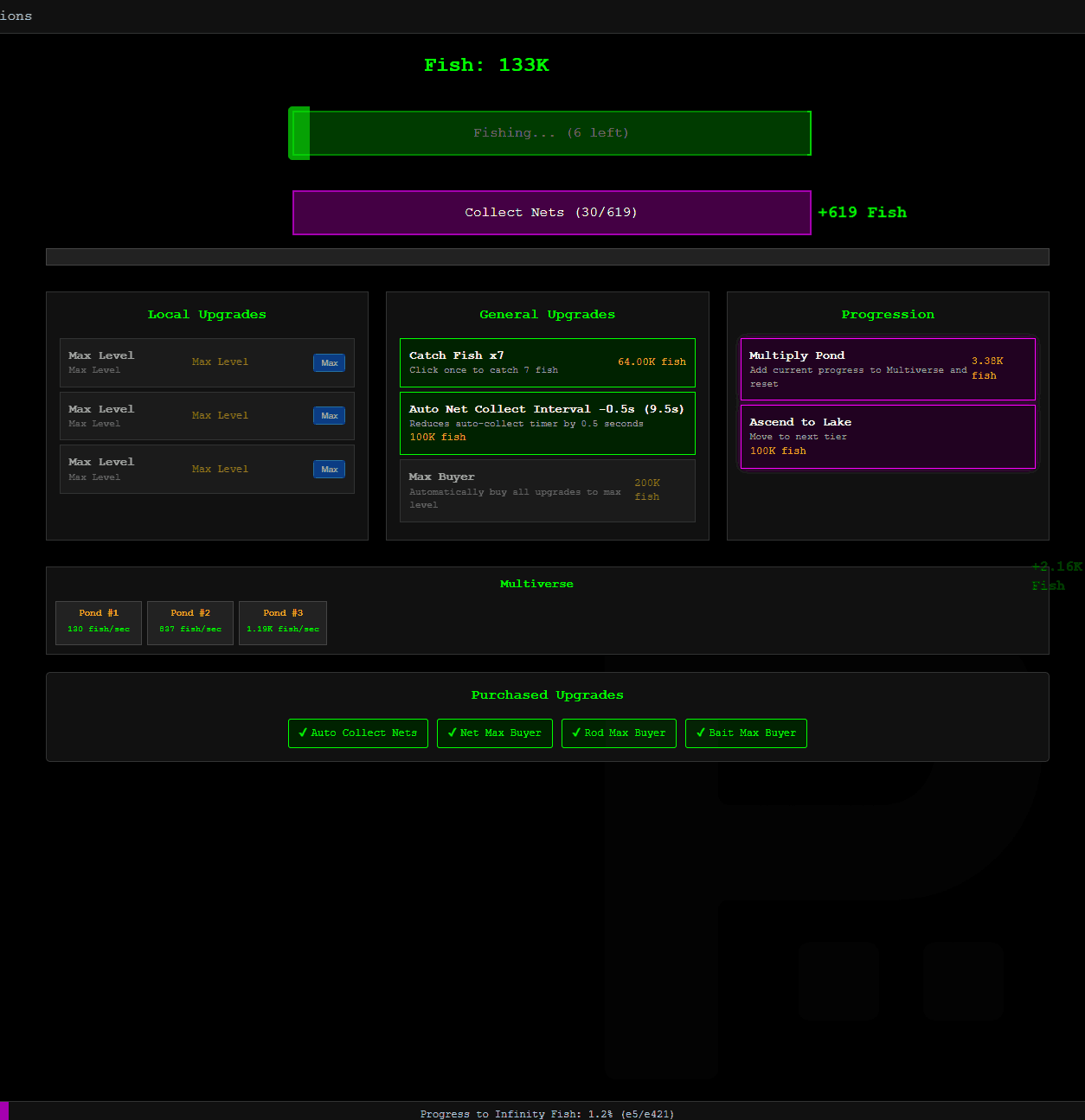 Multiversal Fishing Simulator: Early game with upgrades